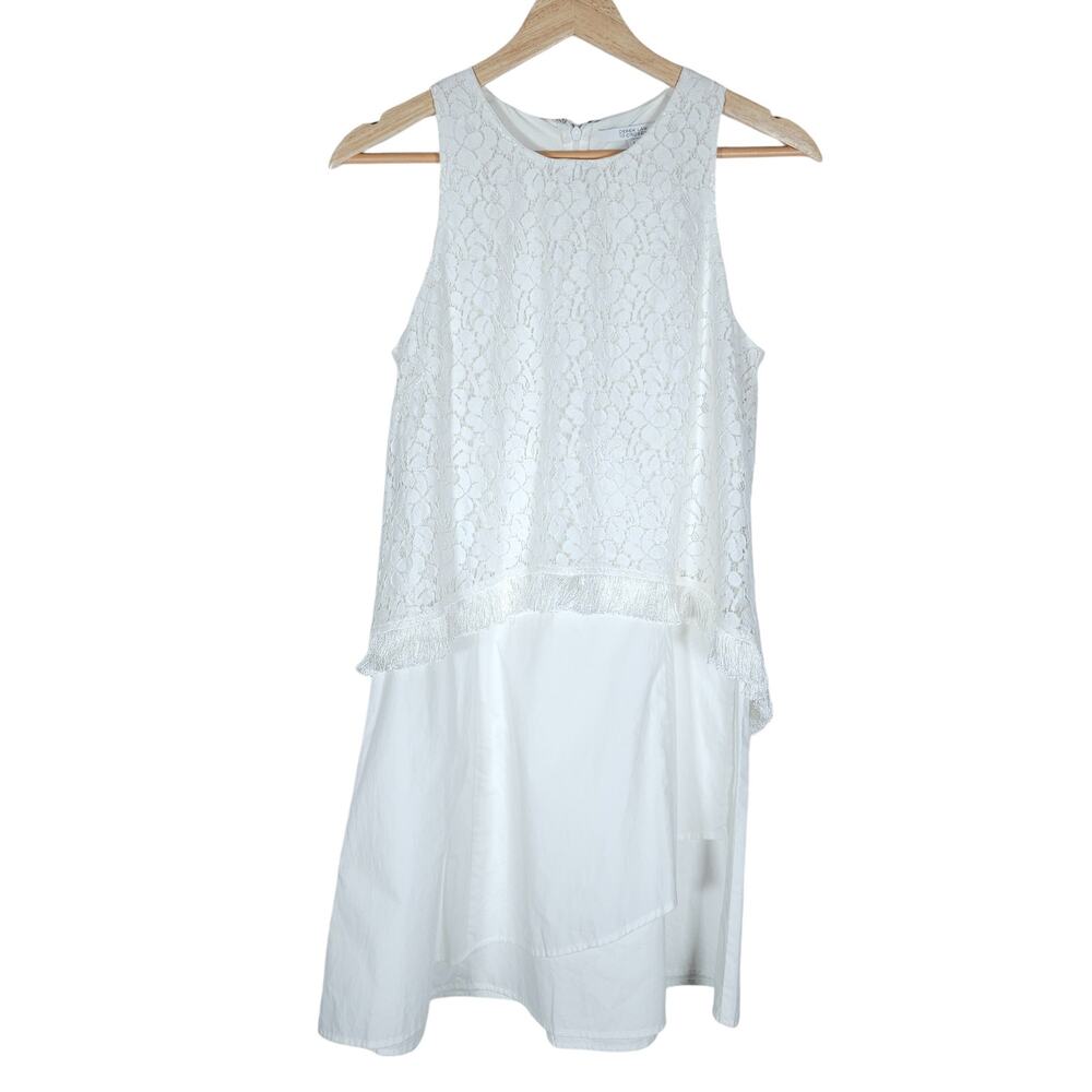 Derek Lam 10 Crosby Dress 2 White Floral Lace Sleeveless Fringe Tiered Mini